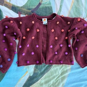 Farm Rio Burgundy Pom-Pom Knit Cardigan